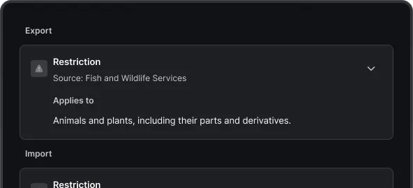 Restricted Items lookup tool for imports and
exports